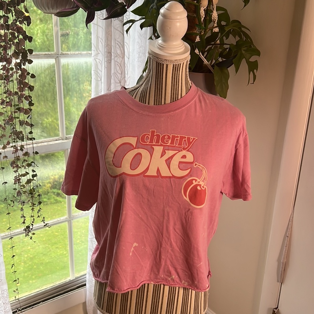 Vintage Cherry Coke T Shirt Cropped - Size Large